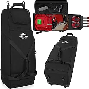 TORIBIO Large Rolling Baseball Bag with Wheels,Softball Catcher Gear Bag for 4 Bats,Portable Roller Baseball Bag with Separate Shoe Space and Multi-Pockets,Holds Bat, Helmet and More