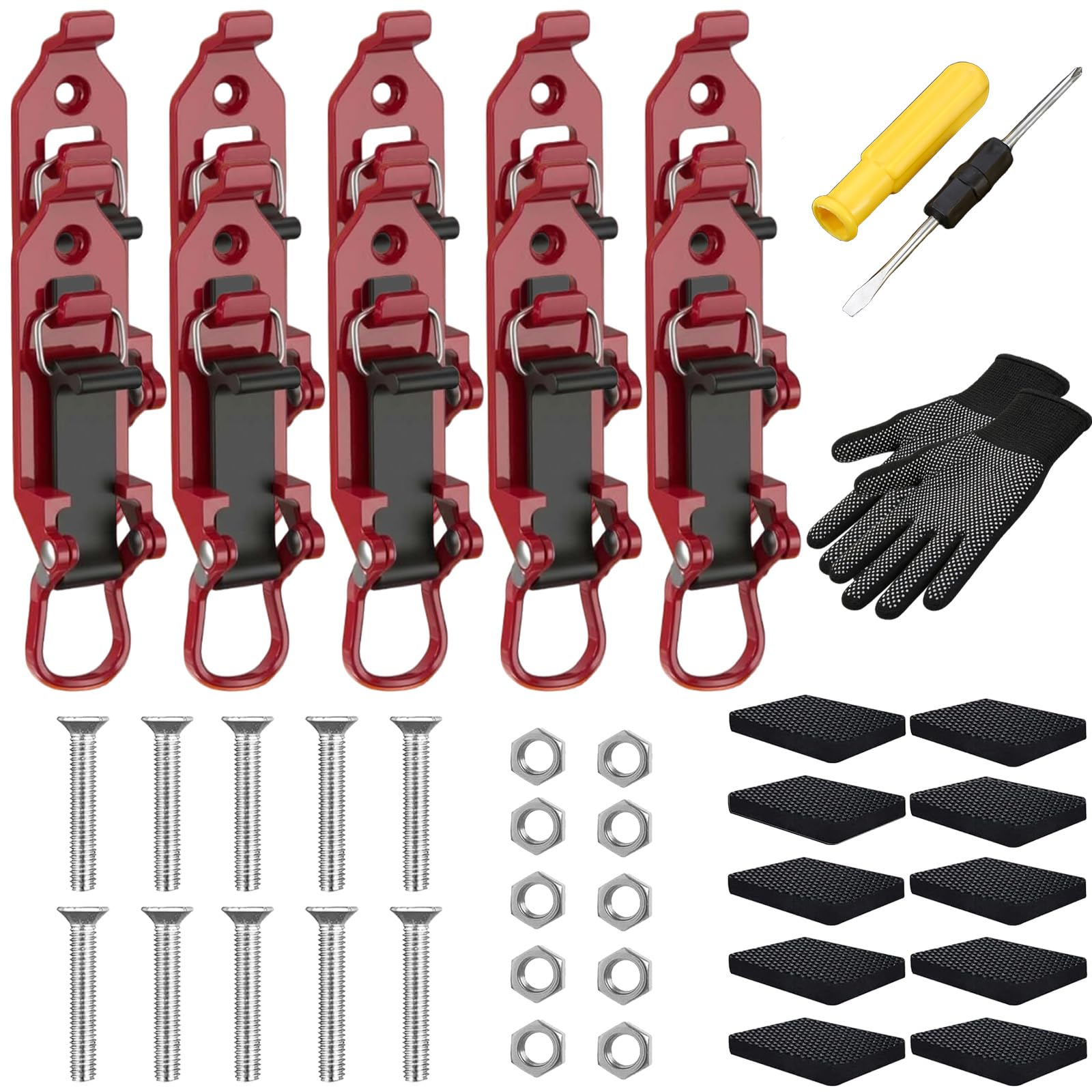 Heavy Duty Metal Rubber Shovel Mount Kit, 10Pcs 2026 Universal Shovel Holder for Truck, Multi-Functional Quick Release Axe Hold, Easy to Install, Boats Military Equipment Overlanding Gear (10, Red)