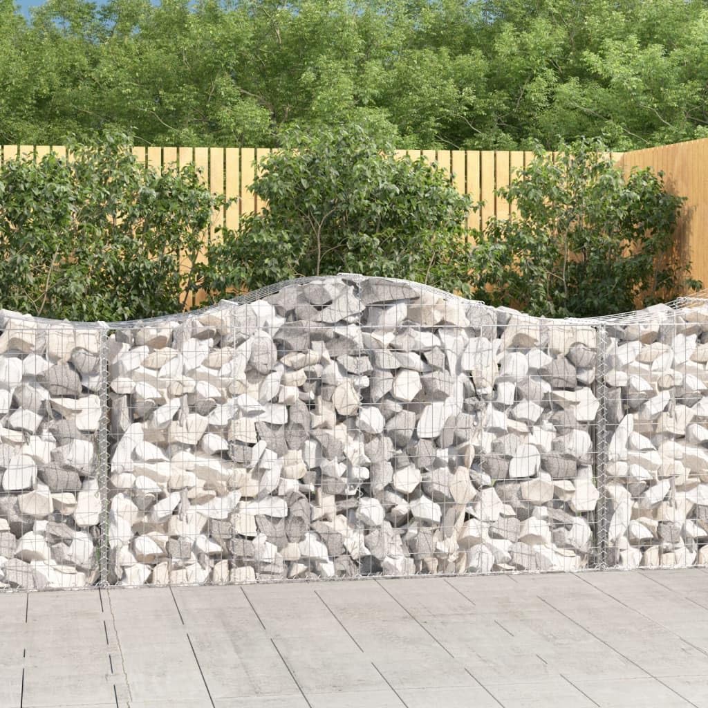 Cestas de gaviones para piedra de pared gaviones con arco 14 piezas 200 x 50 x 100/120 cm, hierro galvanizado, piedra aviones, valla de gaviones, cesta de piedra, pared de gaviones, jardín