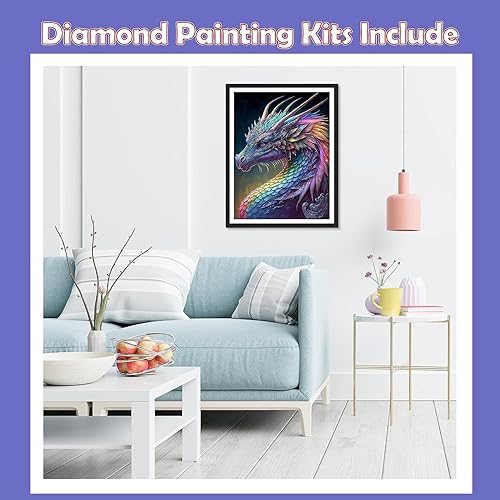 Miniatura 2 de KYOQFVN Kits de pintura de diamantes para adultos, kit de arte de diamantes de dragón colorido 5D para niños principiantes, arte de gemas de cristal