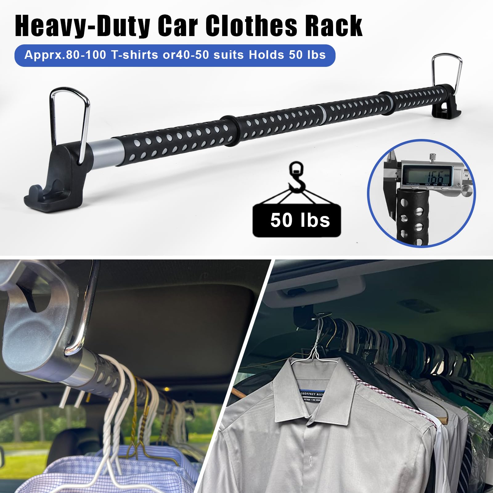 Beinhome Barra appendiabiti espandibile per auto, in metallo resistente, estesa fino a 160 cm, adatta per la maggior parte delle auto, camion, SUV, furgoni, camper, dormitorio universitario,