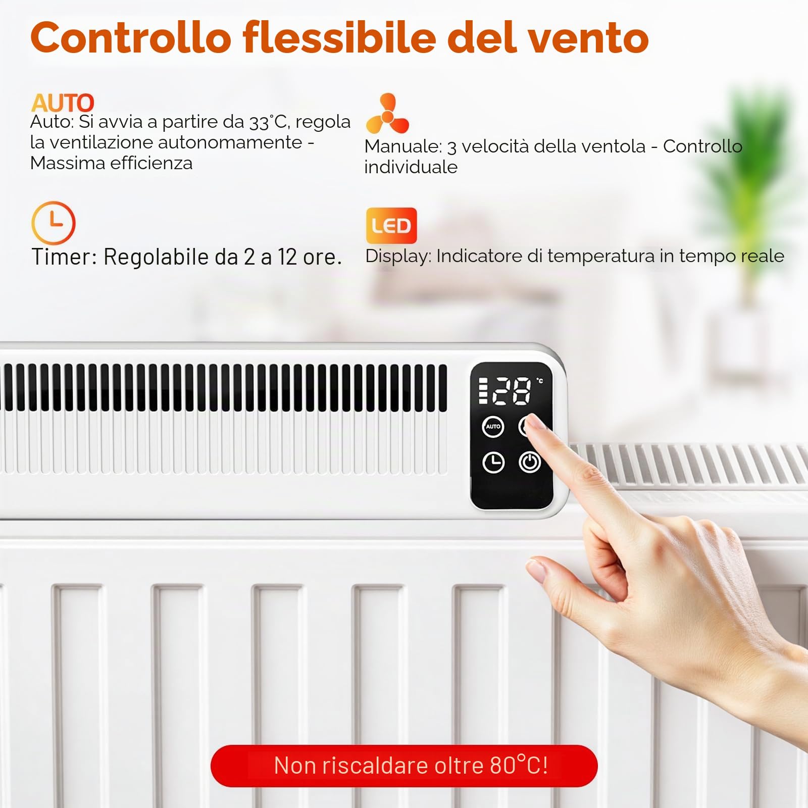 Ventilatore per radiatore, ventilatore per radiatori, miglioramento della distribuzione del calore, risparmio energetico, 2 modalità, ventilatore di riscaldamento (1 pezzo, bianco)