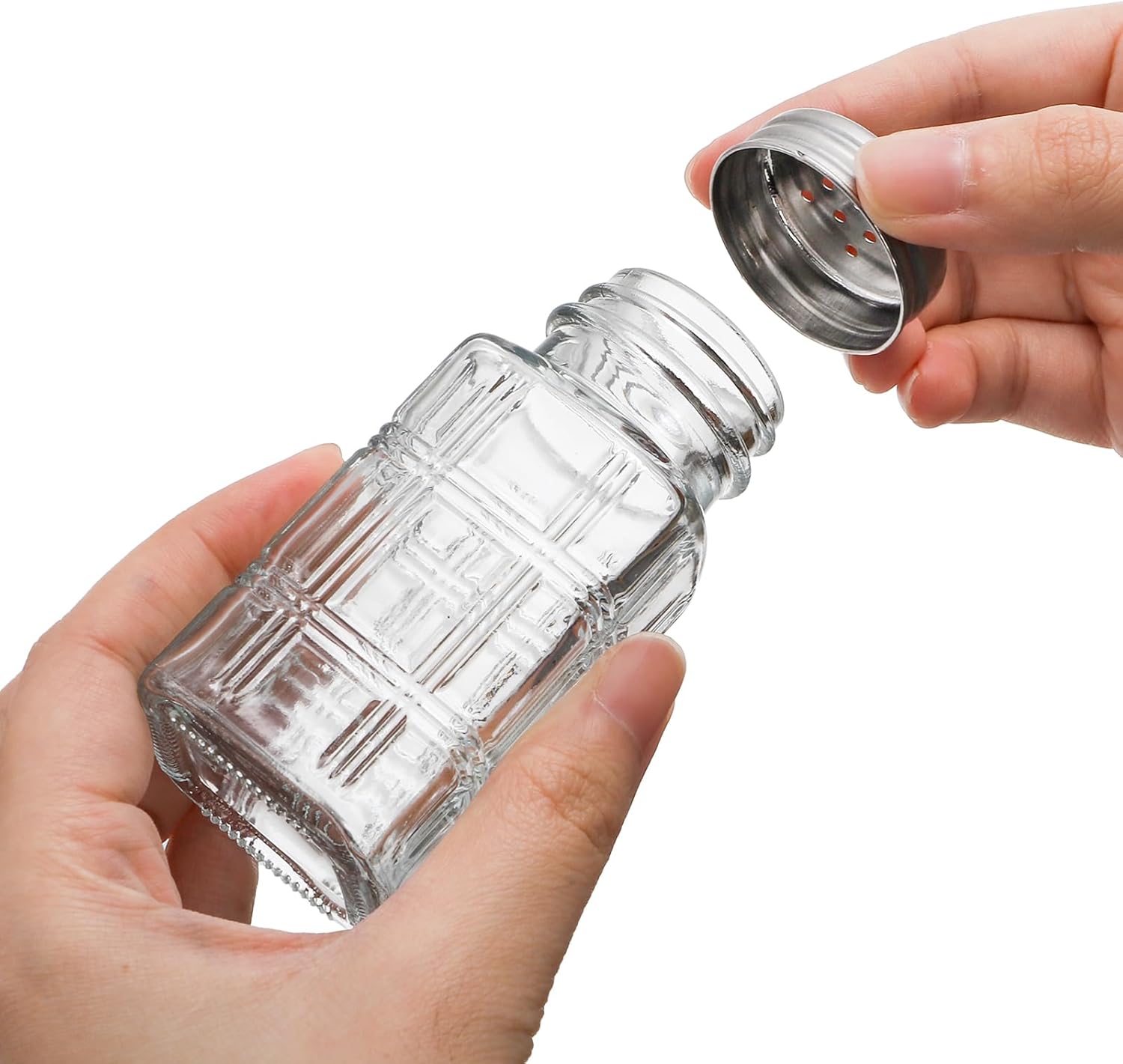 Covzoe 30 Pack Glass Salt and Pepper Shakers, 2.5 Oz Antique Spice Shakers with Metal Lid, Clear Glass Jars Kitchen Gadgets for Seasonings Home Restaurant Cooking Table
