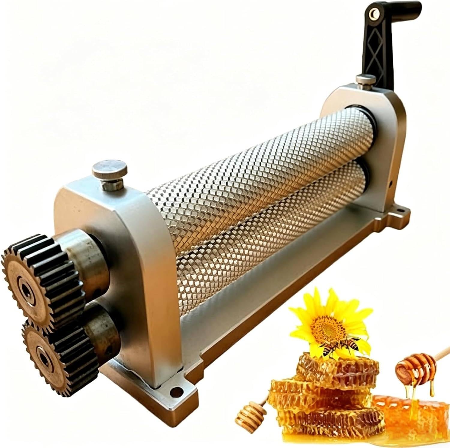 Manual Beeswax Foundation Roller Mill,Aluminum Alloy Honeycomb Embossing Stamper,280mm Wax Roller,Portable Hand Crank Design for Beekeepers to Make Beeswax Comb Foundation Sheets