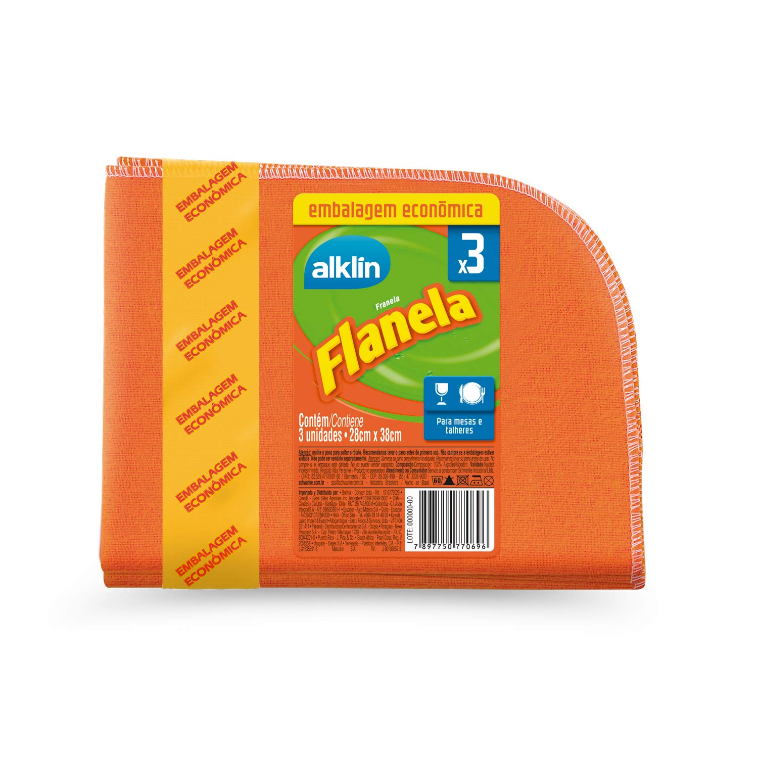 Flanela 28X38 cm P Emb. Econômica, Alklin, Laranja : Amazon.com.br