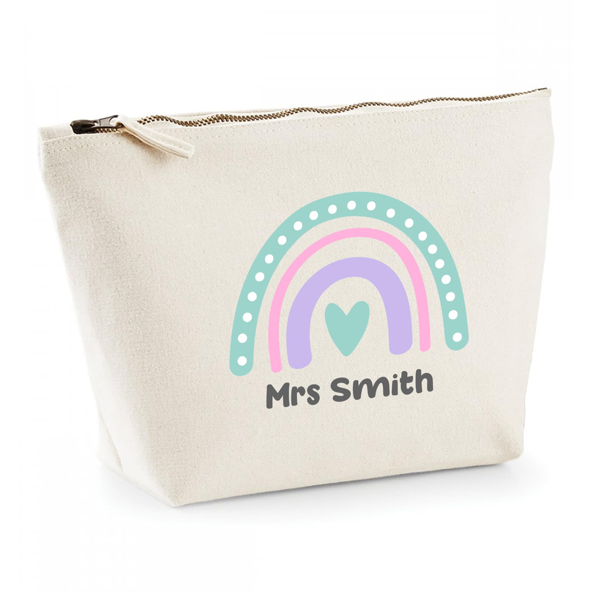 Personalised Teacher Gift - Custom Name Pencil Case with Pastel Rainbow Design - Soft Zip Canvas Pouch for End of Term Thank You - Nursery, SEN or School Staff Gift Bag โ image 1