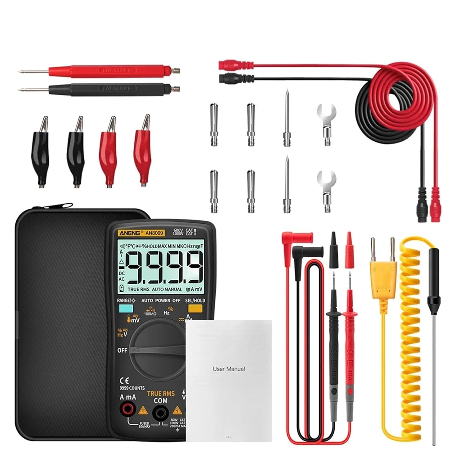 AN8009 Digital Multimeter Transistor Testers Capacitor True-RMS Tester Automotive Electrical Capacitance Meter Temp Diode(AN8009 Red)