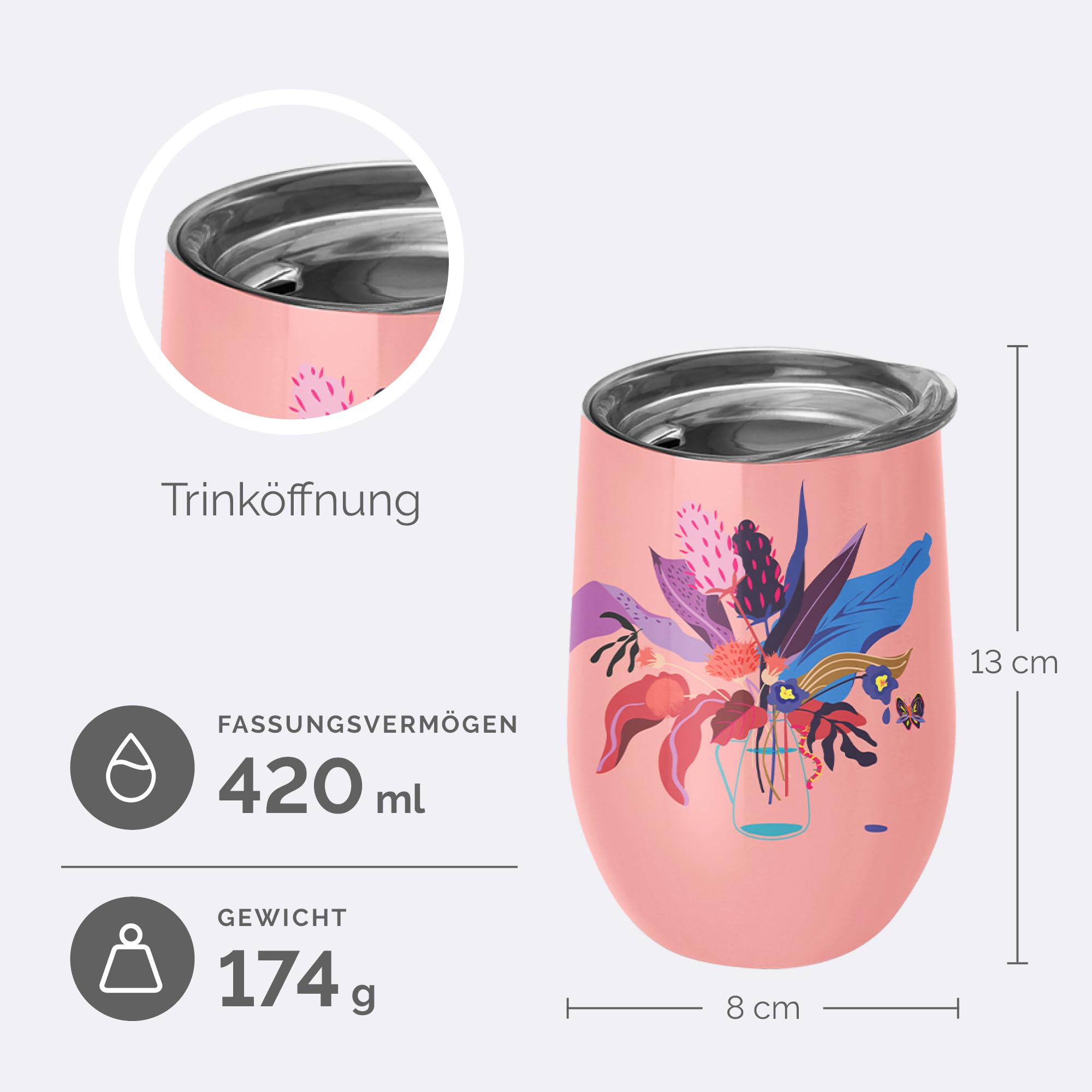 chic.mic Taza térmica Bioloco Office 420 ml acero inoxidable (Marsh flowers)