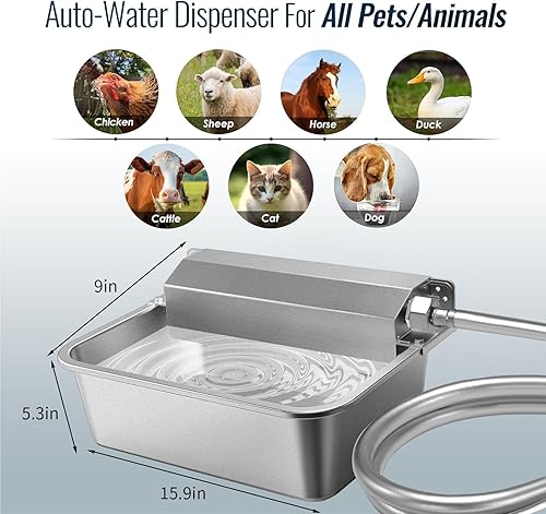 Miniatura 7 de Dispensador automático de agua de pollo grande de acero inoxidable 304 para patos, sistema de riego autolegenerable resistente para exteriores, con