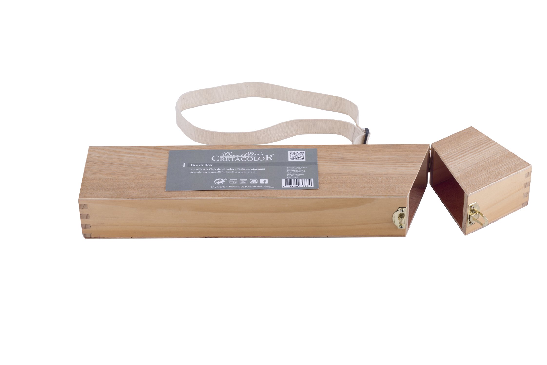 CRETA COLOR Caja para pinceles de madera, protección perfecta para tus pinceles, formato extralargo, cierres de latón