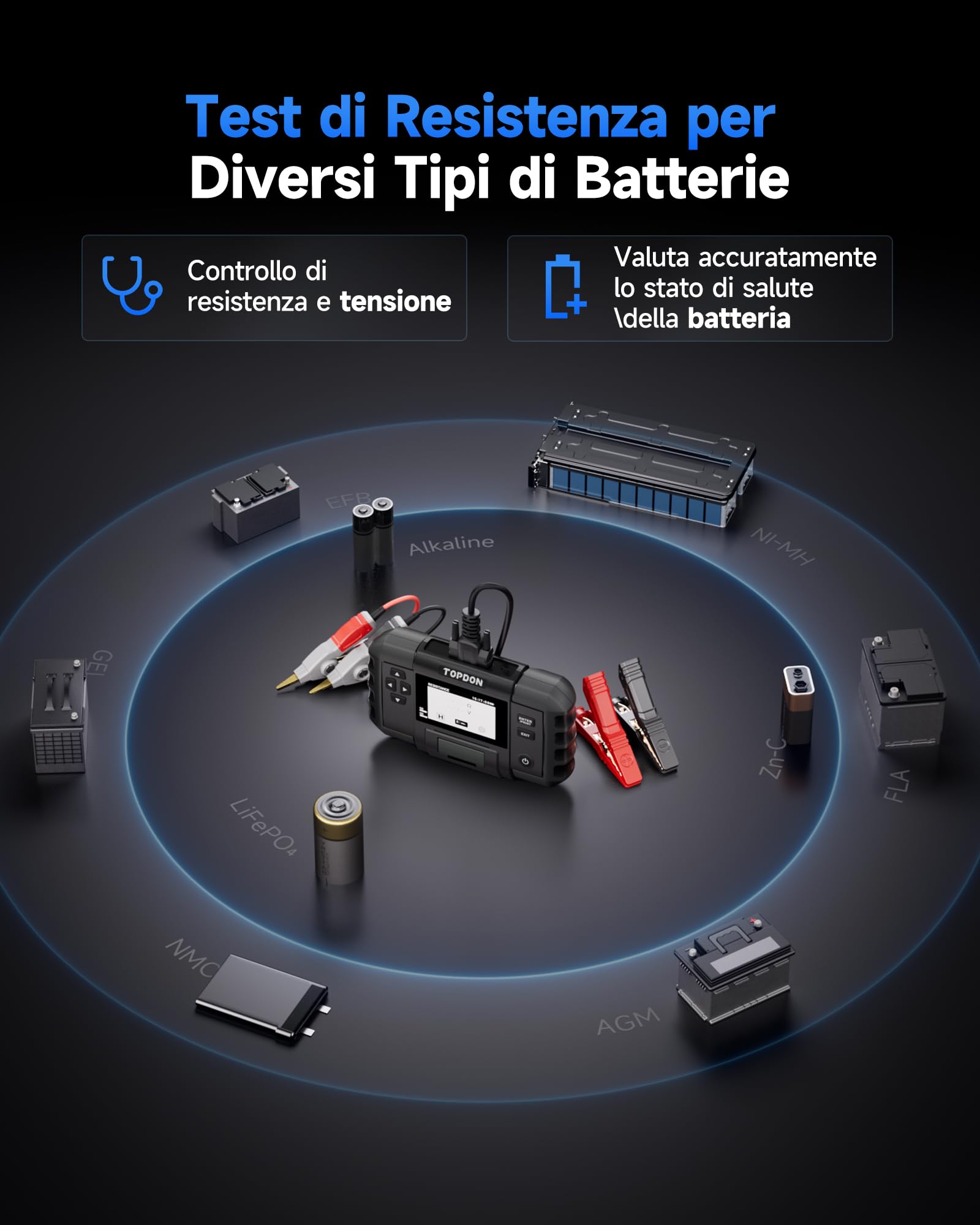 TOPDON BT600 Plus Tester Batteria Auto 6V 12V 24V, Analizzatore di Batterie, Test di Avviamento/Carica/Sistema 12V/24V, Test di Resistenza e Sequenza, Schermo 3,5" con Batteria Integrata e Stampante