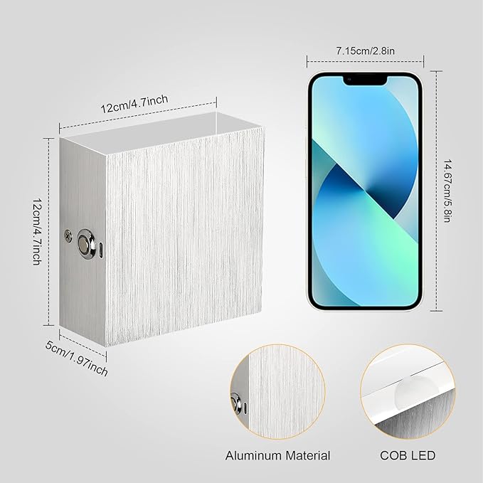 Lightess Lightess Led-wandlamp voor binnen, met accu, touch-dimmer, zonder stroomaansluiting, draadloos, oplaadbaar, USB, magnetische wandlamp, up-down, voor slaapkamer en woonkamer, zilver-warmwit photo 2