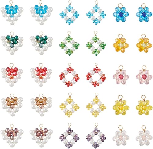 Vista 56 de Cheriswelry 48 dijes redondos de aleación de cristal de aleación de oro plateado de 0.295 in con diamantes de imitación, colgantes pequeños