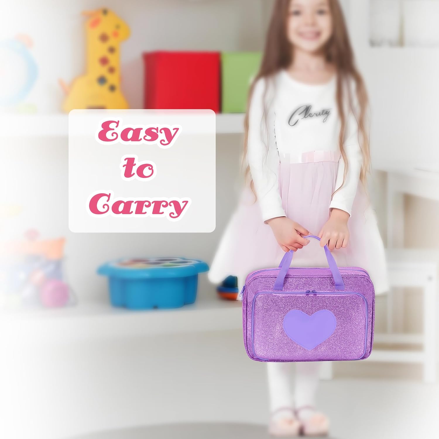 LoDrid Doll Carrying Case Compatible with Barbie Dolls 12-Inch, Storage Organizer with Handle Holds up to 6 Dolls, Multiple Pockets for Accessories, Purple, Bag Only