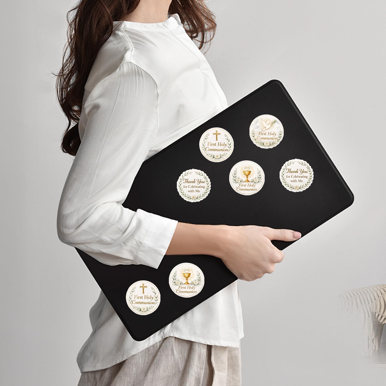 4 Pcs First Communion Stickers, Thank You for Celebrating with Us Stickers, Gold Round Adhesive Labels Stickers for Gift Bags, Party Bags, Wedding, Envelope Seals, Small Business — view 6