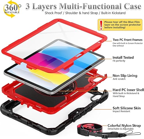 Miniatura 106 de SEYMAC stock Funda para iPad (A16) de 11ª/10ª generación de 11/10.9 pulgadas 2025/2022, funda de protección contra caídas de cuerpo completo