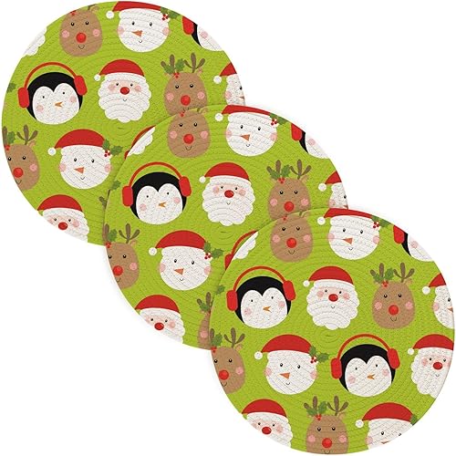 Juego de 3 salvamanteles con patrón de Navidad para platos calientes, juego de salvamanteles para ollas calientes, accesorios para el hogar, 15