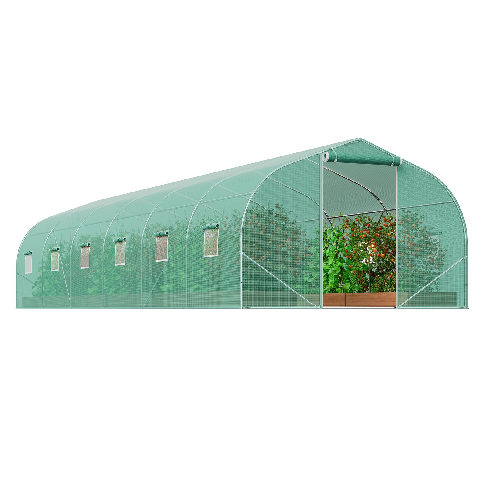 VEVOR Invernadero Túnel 900x300x200 cm Carpa Refugio para Plantas con Estructura de Acero Galvanizado Cubierta de PE Verde Puerta Enrollable con Cremallera 12 Ventanas para Cultivo de Verduras Flores