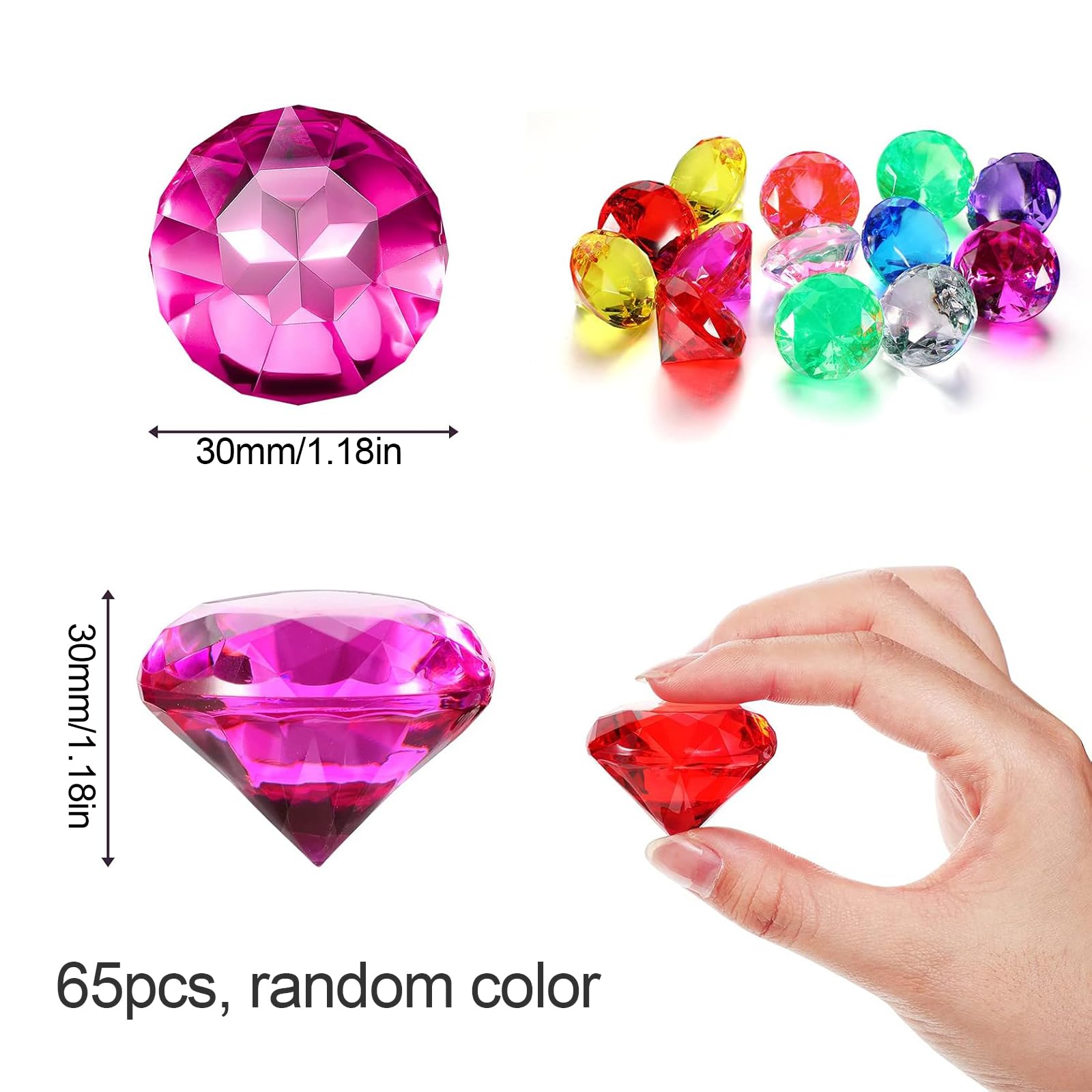 65 sztuk klejnotów dla dzieci 30 mm diament dla dzieci, akrylowe diamentowe dekoracje, duży kamień szlachetny do wazonów ślubnych dekoracja stołu, dekoracje imprezowe