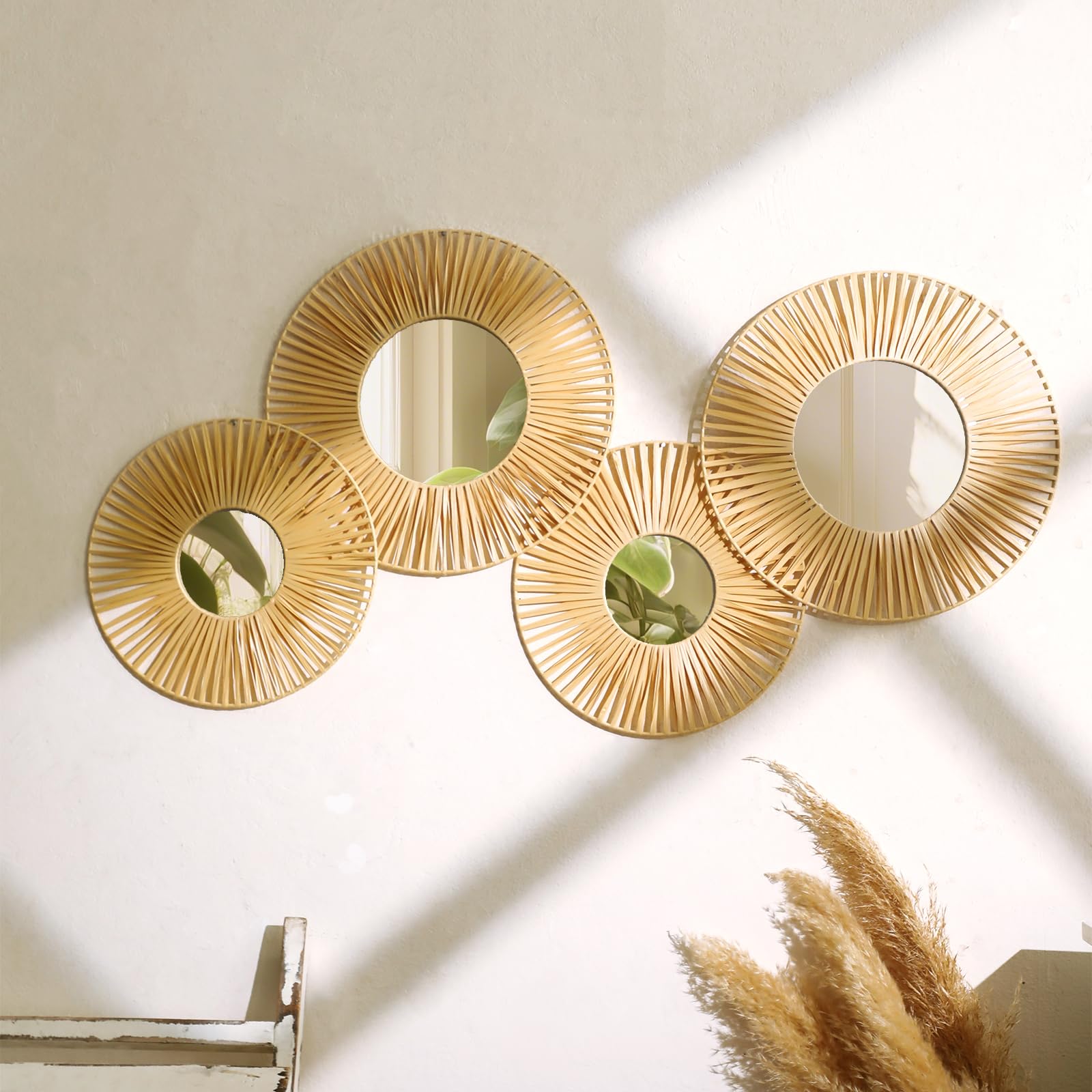 Artilady Canastas colgantes para pared con espejo, 4 piezas de decoración