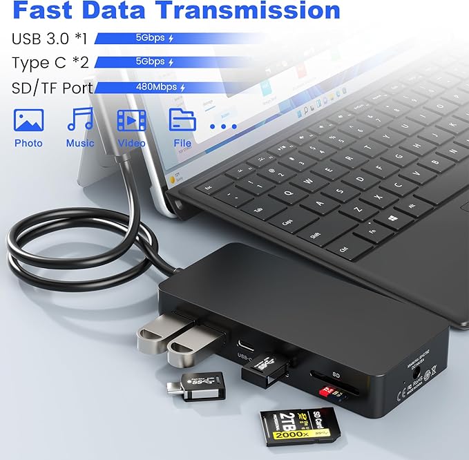 Surface Docking Station 11 en 1, Hub USB con HDMI 4K, VGA, Ethernet miniatura 8