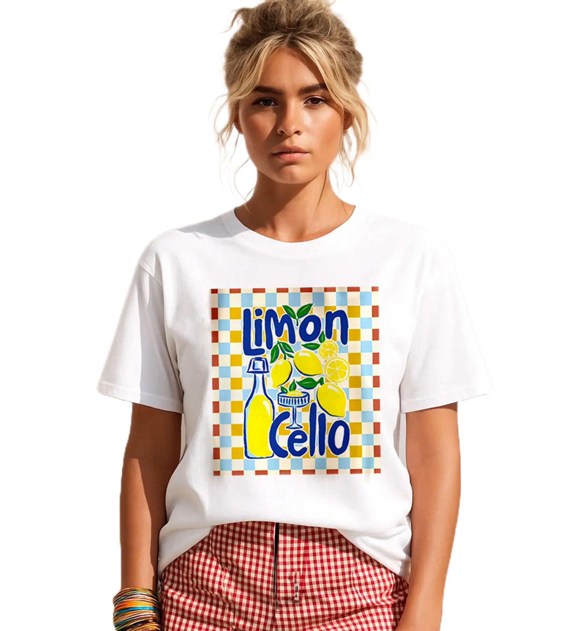 Limoncello Graphic Printed T-Shirt for Women | Lemon Summer Aesthetic Design | Cute Citrus Fruit Graphic Tee | Half Sleeve Round Neck White Cotton Blend T-Shirt-image-36