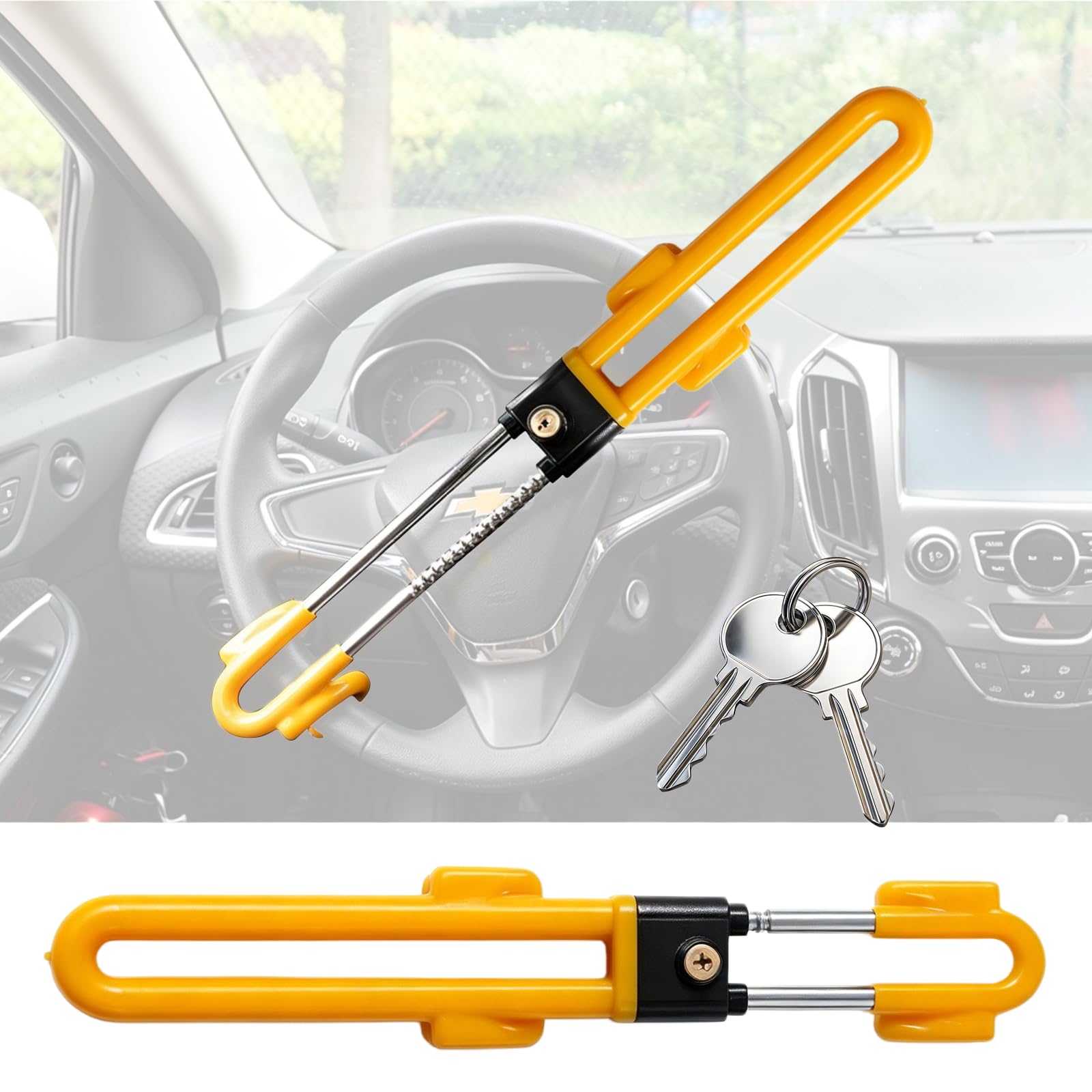 Steering Wheel Clamp for Car Steering Wheel Lock, Car Anti-Theft Protection, Steering Wheel Claw Universal Steering Wheel Lock with 2 Keys Immobiliser for Cars, Motorhomes, Vans (Yellow)