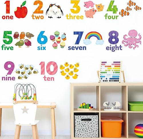 Miniatura 2 de DECOWALL Calcomanías de pared con números DS6-2020, removibles, para habitación de niños, habitación de bebé, sala de estar, aprendizaje educativo,