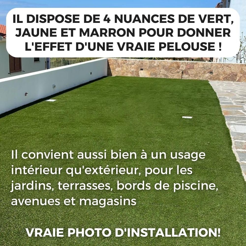 Yelloo - Gazon Synthétique Exterieur (20 mm 1x10m) Pelouse Synthetique Exterieur, Faux Gazon pour Balcon, Terrasse, Herbe Synthetique Exterieur, Tapis Gazon Artificiel, Rouleau Fausse Herbe Exterieur