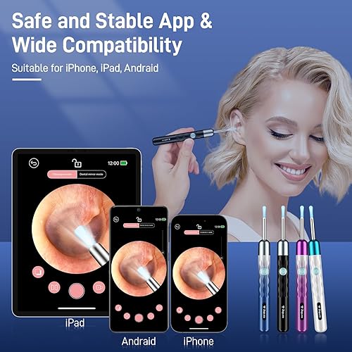 Miniatura 6 de Eliminación de cera de oído, cámara de oído con 1440P HD, limpiador de oídos con cámara WiFi integrada, kit de eliminación de cera con 6 púas de