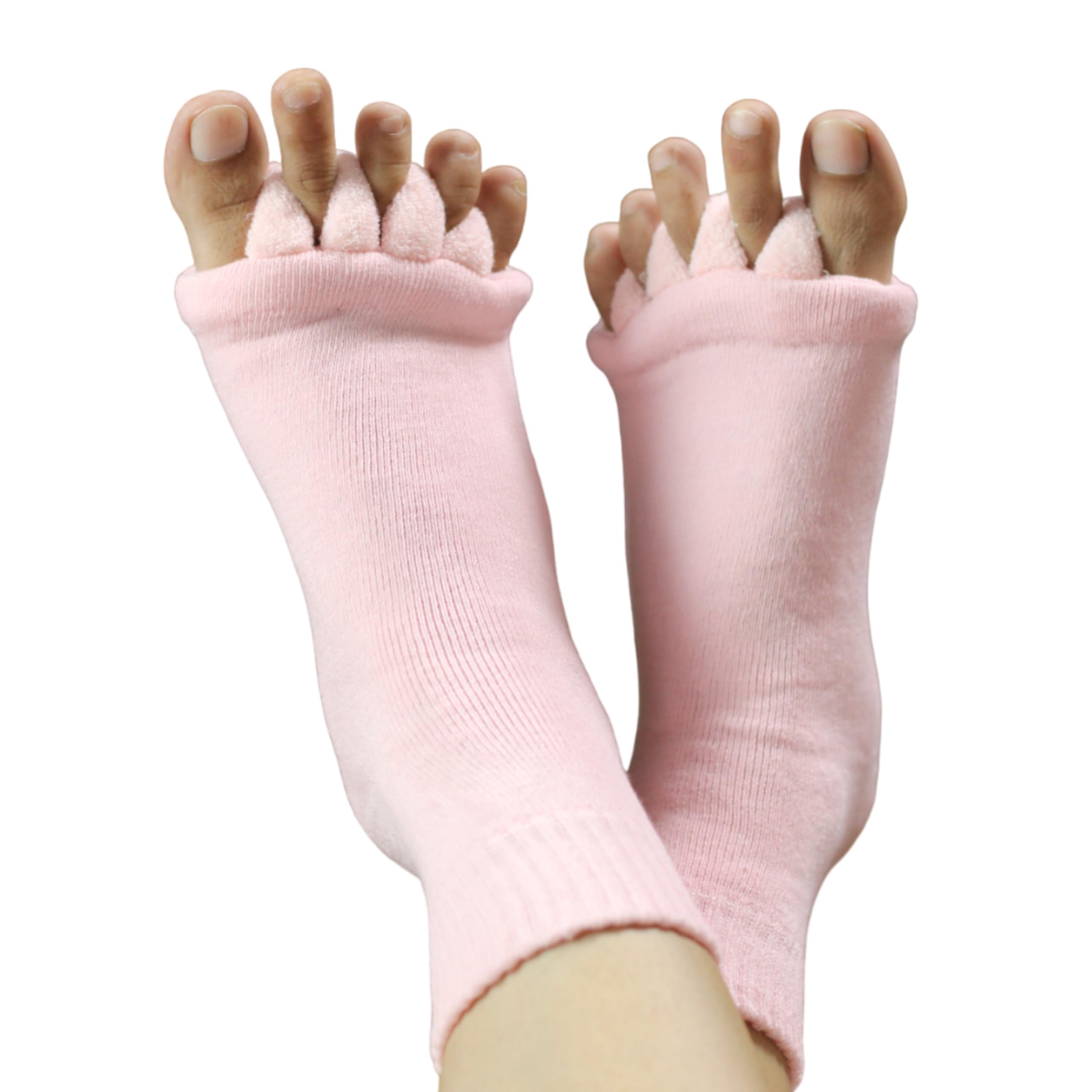 EFES Foot Alignment Socks for Women and Men, 5 Toe Separators for Hammer Toes, Plantar Fasciitis, Bunion Corrector and Foot Pain Relief (Pink, Free Size)