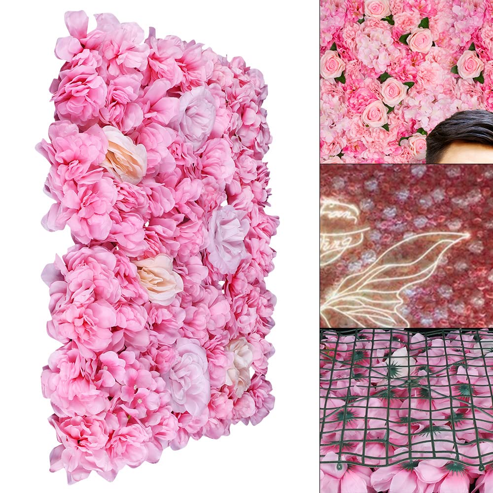 Künstliche Seidenblumen Wandpaneele für Balkon Garten Hochzeit Deko Pink 12 Stück 60x40cm