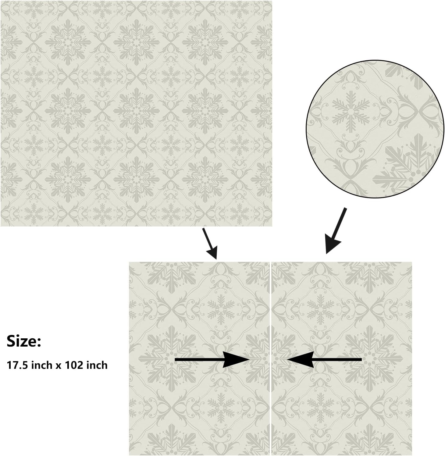 Nature Wallpaper Peel and Stick Damask Snowflakes Vintage Floral Wallpaper Beige Geometric Contact Paper Removable Boho Christmas Wall Paper for Kitchen Bathroom Bedroom Cabinet Drawer Grey