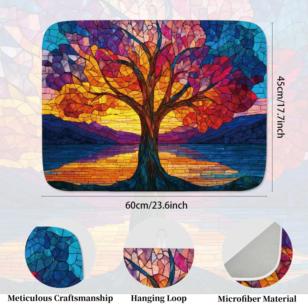 INFUNLY Tapis d'égouttoir à vaisselle Motif arbre de vie - En microfibre absorbante - Antidérapant - 60 x 45 cm - Pour table, plan de travail, évier, café, bar