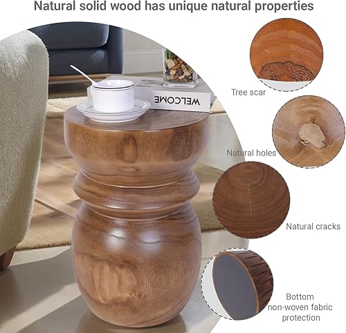 Miniatura 3 de Uziass Mesa auxiliar de tocón de árbol de 15 pulgadas, mesa auxiliar de madera natural, taburete rústico para sala de estar, patio, dormitorio,