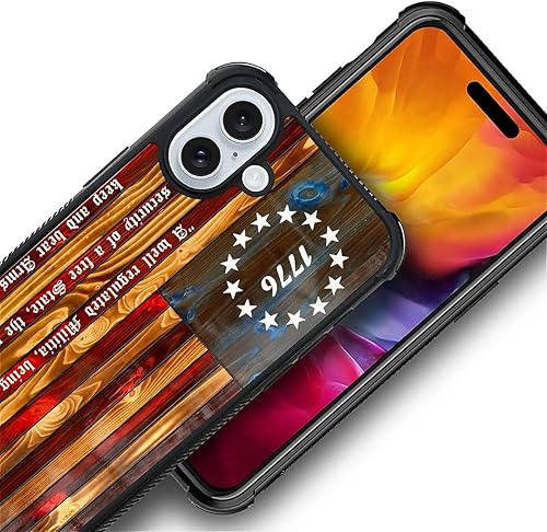 Vista 325 de Funda compatible con iPhone 13 Pro, diseño de patrón para iPhone 13 Pro, fundas para mujeres y niñas, Betsy Ross 13 estrellas de madera con bandera