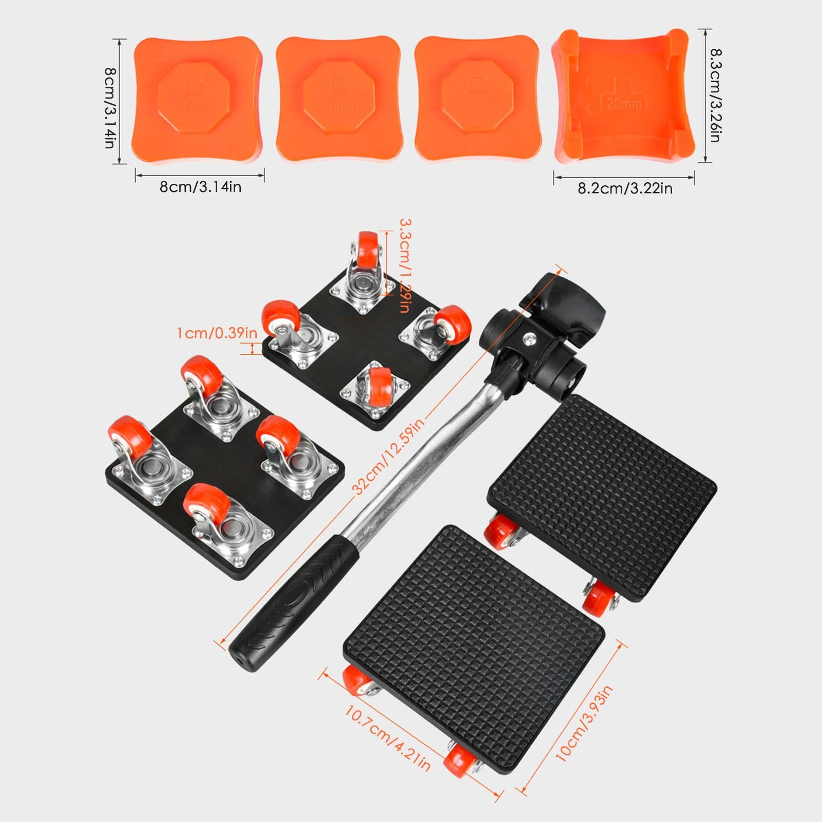 Sollevatore per mobili pesanti con ruote girevoli a 360°, kit di carrello scorrevole per un facile spostamento, sistema di trasporto di mobili a 4 ruote