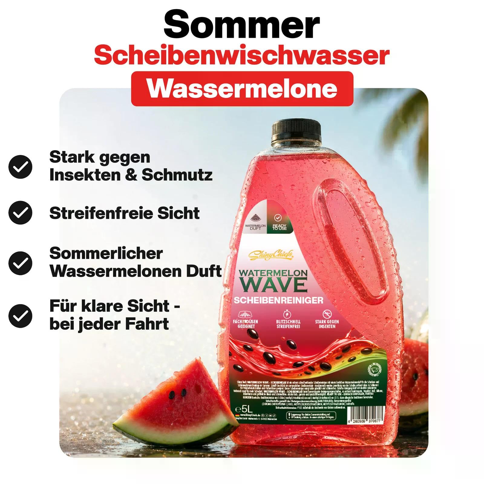 ShinyChiefs Scheibenklar Bundle 4x5 Liter | 2x WATERMELON WAVE & 2x KING GRAPE - Ready to Use Sommer Scheibenwischwasser mit Duft