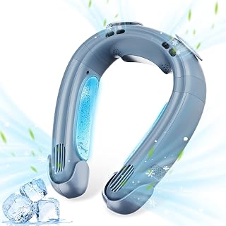 Portable Neck Fan Hands Free Personal Air Conditioner Fan, Semiconductor Cooling Fan, 12000mAh Battery Rechargeable, 3 Speeds, Small Wearable Fan for Workout Outdoors (12000mAh, Blue)