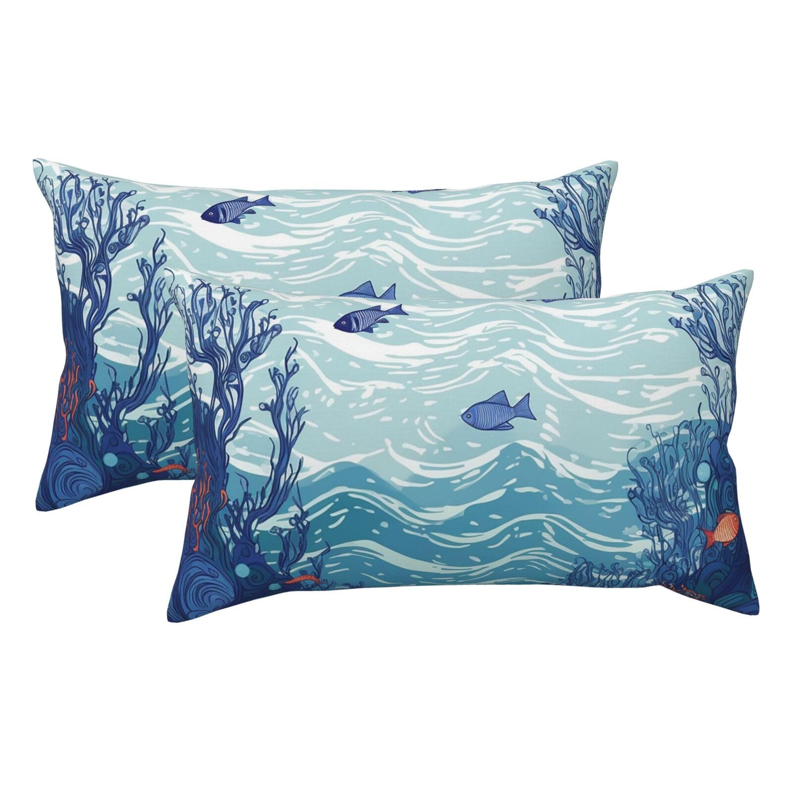 2 Pack King Size Pillow Cases for Hair and Skin Soft Breathable Pillow Case Covers with Hidden Zipper Ocean Waterscape Pillowcase 20x36 Inches Pillow Covers for Sleeping Gift