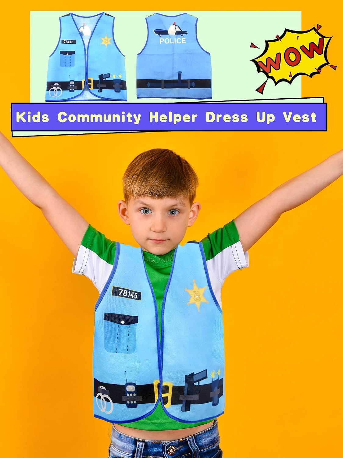 3 Pcs Kids Community Helper Dress Up Vest Police Costumes Vest for Boys Girls Career Day Halloween Cosplay