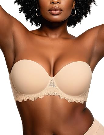 Plus Size Strapless Bra for Large Breasts with Clear Straps Underwire Bras