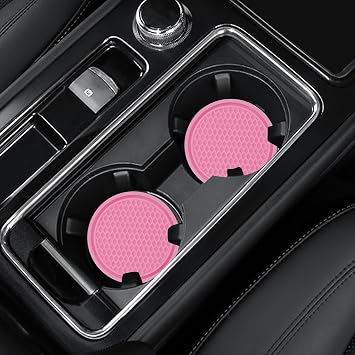 4 Pack Car Coasters, 2.75inch Universal Non-Slip Car Cup Holder Coaster for Car, PVC Cup Pad Mat Car Coasters for Cup Holders for Women Pink