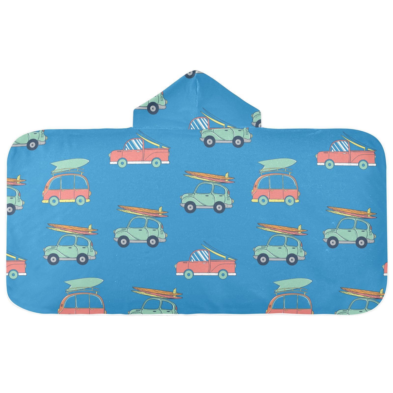 susiyo Kids Hooded Bath Towel Summer Car Beach Towel for Kids 23.5 x 50 Inch Microfiber Soft Absorbent Quick Dry Bath Swim Pool Towel Wrap Poncho Bathrobe with Hood for Kids Toddler