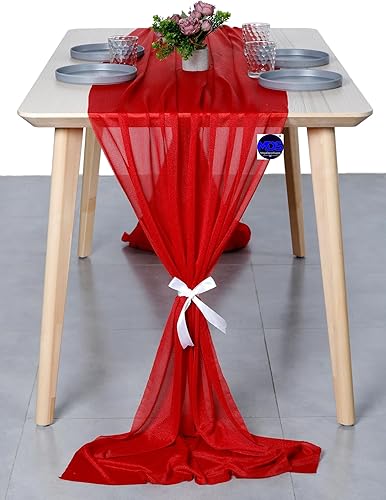 Miniatura 1 de MDS - Paquete de 10 caminos de mesa de gasa de 10 pies de 29 x 120 pulgadas, camino de mesa traslúcido romántico rústico para decoración de bodas,