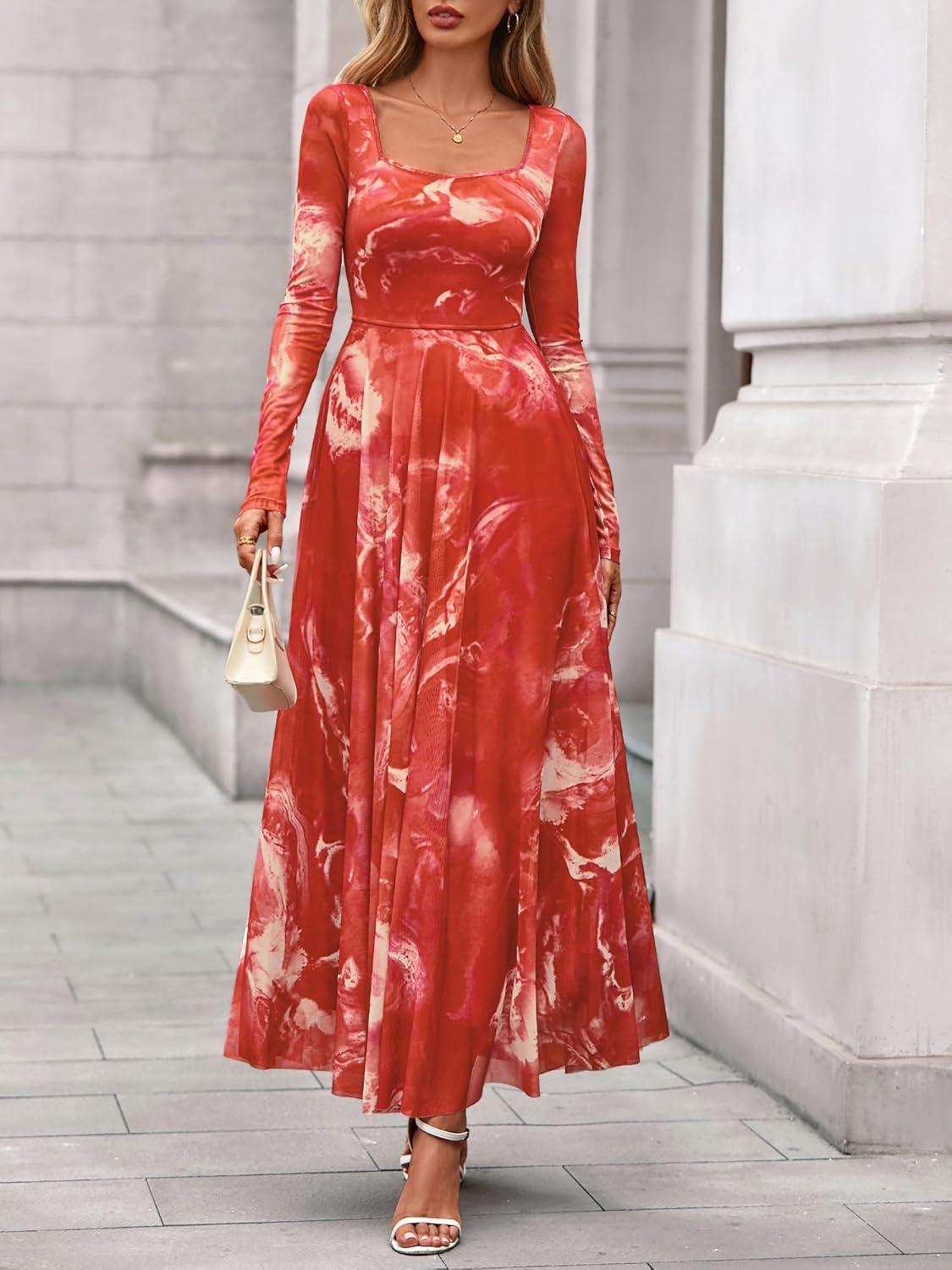 BTFBM Women Maxi Dress Spring 2026 Fashion Elegant Long Sleeve Square Neck Floral Print Party Club Wedding Guest Dresses - Image 4