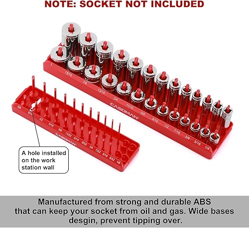 Miniatura 5 de CASOMAN Juego de 8 bandejas organizadoras de llaves métricas y SAE, soporte de enchufe negro y rojo, almacena 90 enchufes poco profundos y 88