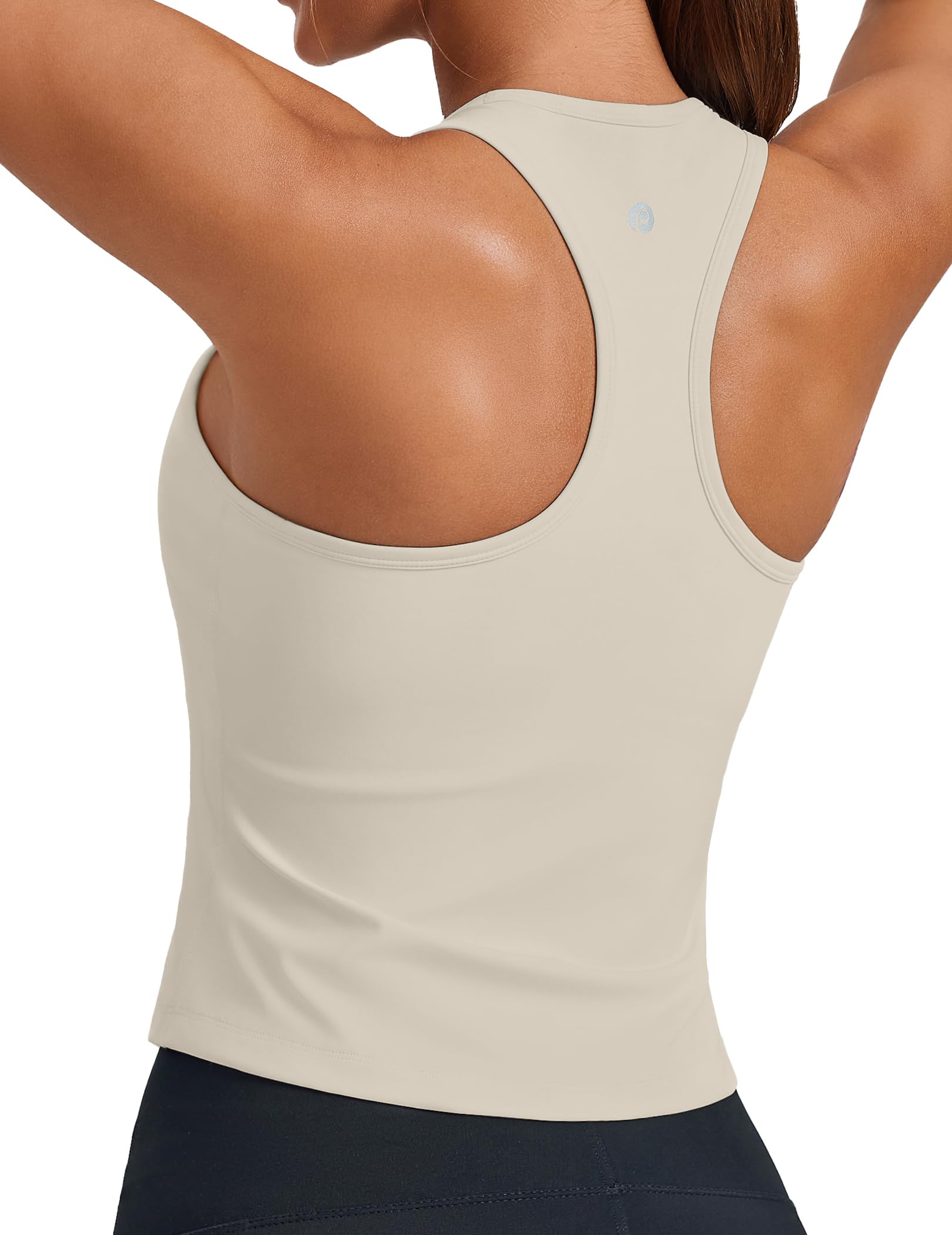 PINSPARK Workout Tops for Women Racerback Tank Top with Built in Bras Waist Length Yoga Tops Padded Athletic Gym Shirt — view 8