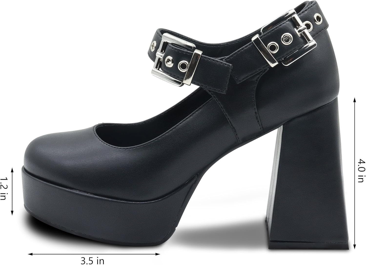 Women's Closed Toe Chunky Platform Block Heels Ankle Strap Goth Mary Janes Shoes - Image 3