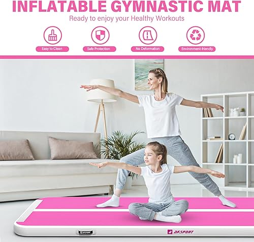 Miniatura 15 de AKSPORT - Colchoneta inflable para gimnasia, con bomba de aire, para el hogar, acrobacias, gimnasio, entrenamiento, animación, parkour, playa, Negro